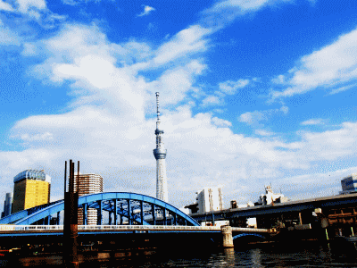 冬の空 ◇【川】にかかるアーチ橋､東京スカイツリー